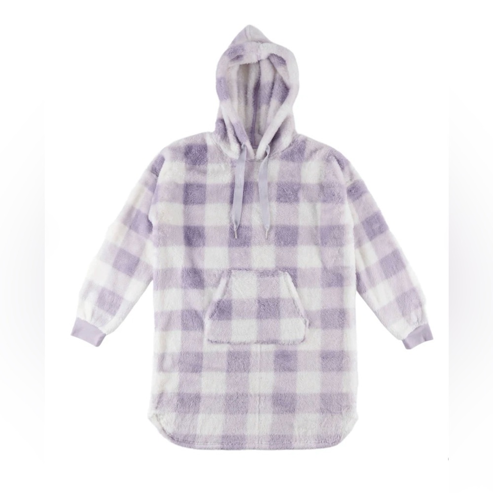 Carisma Women's Cozy Mauve & White Plush Blanket Hoodie Lounger. Size M